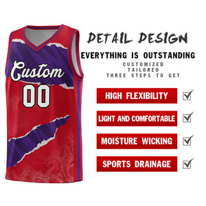 Custom Red Purple-Black Tear Graffiti Pattern Sports Uniform Basketball Jersey