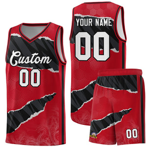 Custom Red Black-White Tear Graffiti Pattern Sports Uniform Basketball Jersey