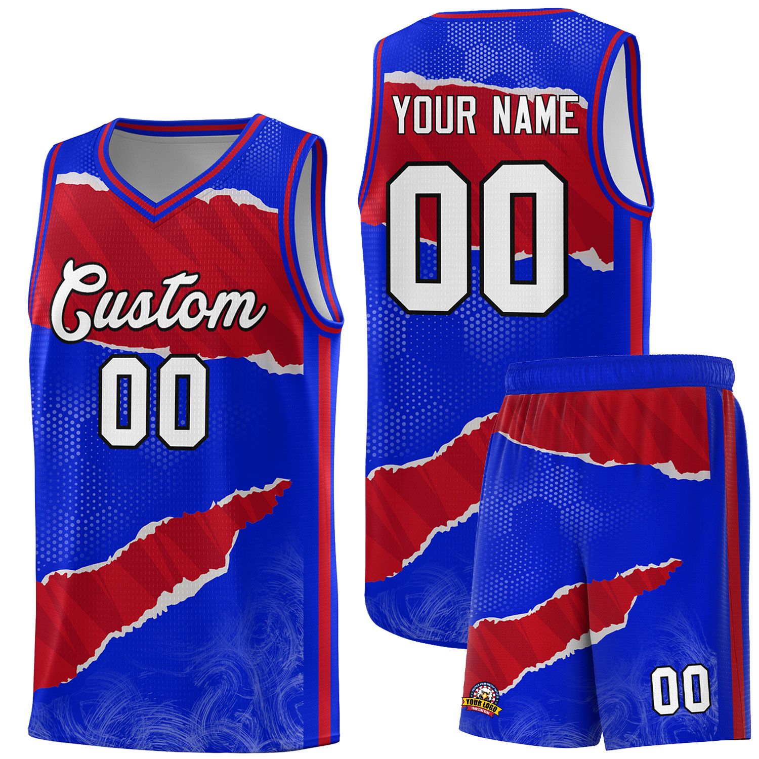 Custom Royal Red-Crimson Tear Graffiti Pattern Sports Uniform Basketball Jersey