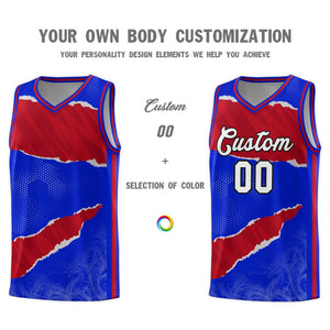 Custom Royal Red-Crimson Tear Graffiti Pattern Sports Uniform Basketball Jersey