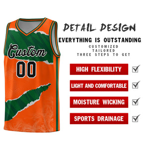 Custom Orange Green-Black Tear Graffiti Pattern Sports Uniform Basketball Jersey