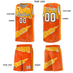 Custom Orange Yellow-White Tear Graffiti Pattern Sports Uniform Basketball Jersey