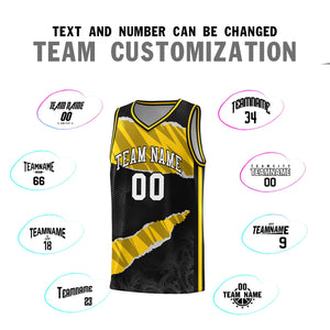 Custom Black Gold-Black Tear Graffiti Pattern Sports Uniform Basketball Jersey