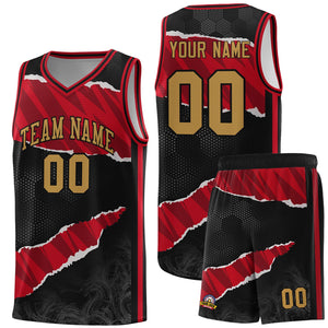 Custom Black Red-Black Tear Graffiti Pattern Sports Uniform Basketball Jersey