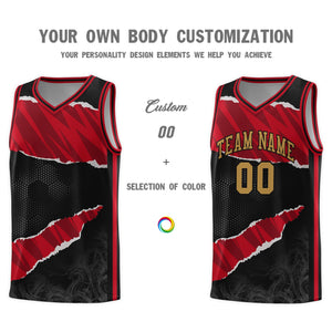 Custom Black Red-Black Tear Graffiti Pattern Sports Uniform Basketball Jersey