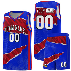 Custom Royal Red-Black Tear Graffiti Pattern Sports Uniform Basketball Jersey