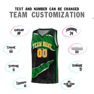 Custom Black Kelly Green-Black Tear Graffiti Pattern Sports Uniform Basketball Jersey