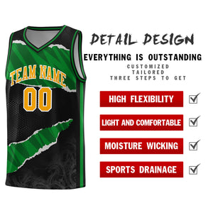 Custom Black Kelly Green-Black Tear Graffiti Pattern Sports Uniform Basketball Jersey