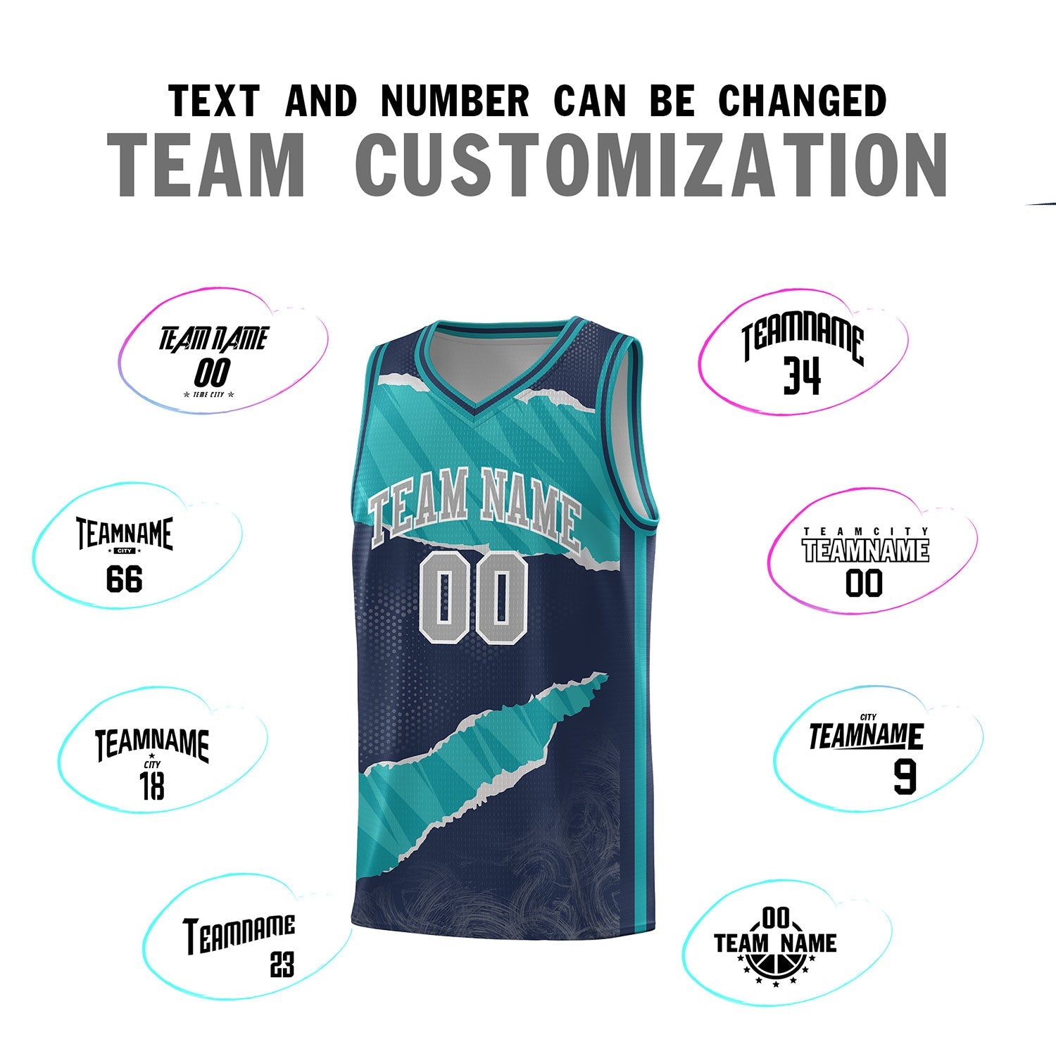 Custom Midnight Blue Aqua-Aqua Tear Graffiti Pattern Sports Uniform Basketball Jersey