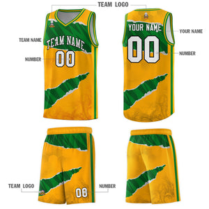 Custom Yellow Kelly Green-Hunter Green Tear Graffiti Pattern Sports Uniform Basketball Jersey