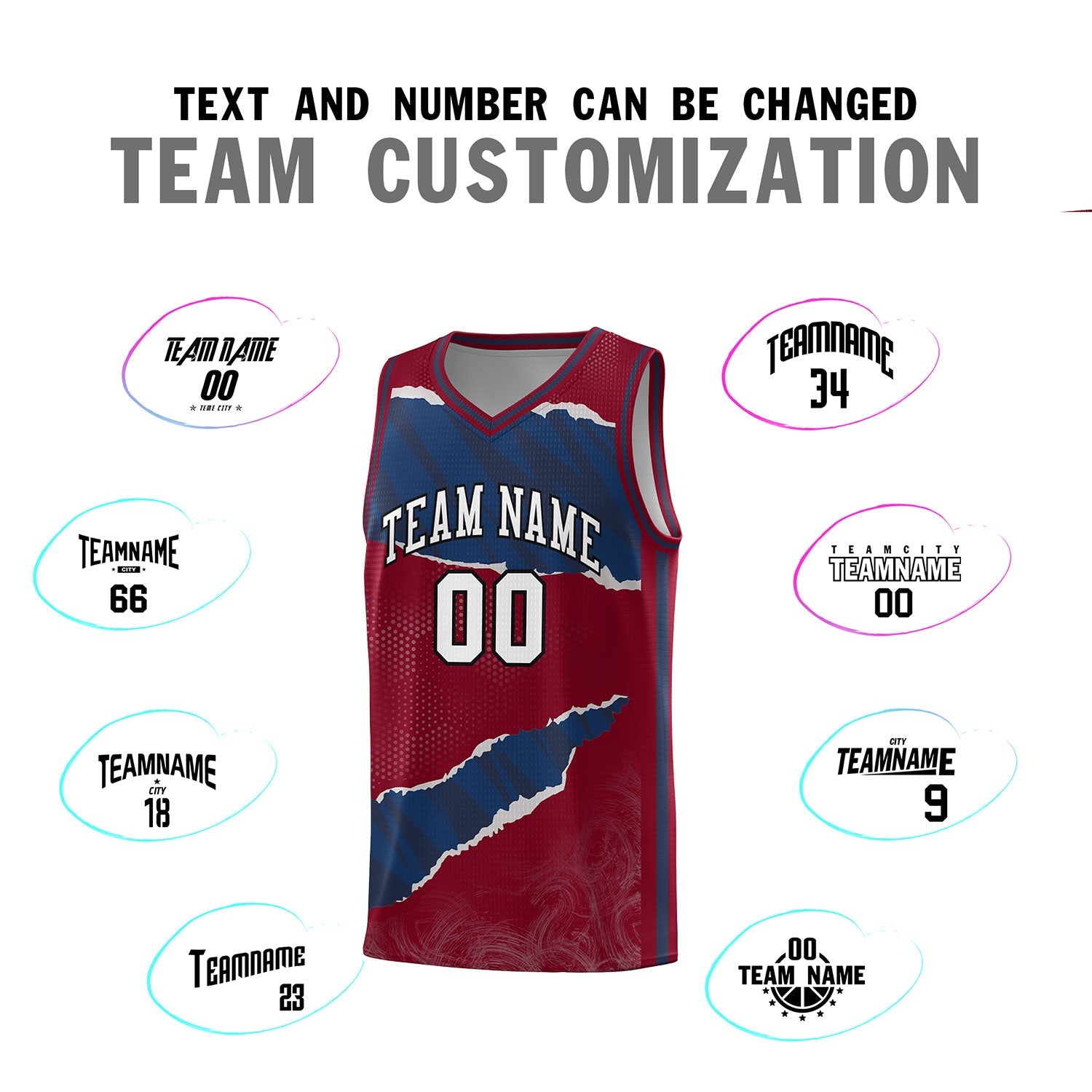 Custom Crimson Navy-Crimson Tear Graffiti Pattern Sports Uniform Basketball Jersey