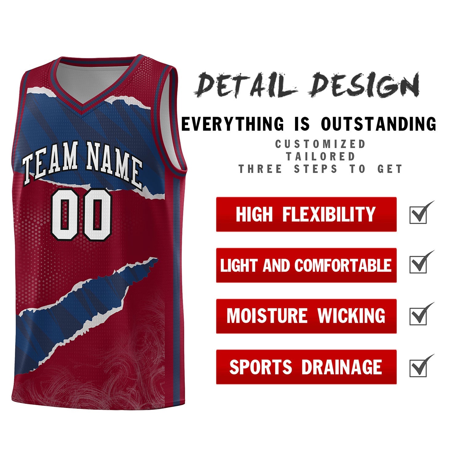 Custom Crimson Navy-Crimson Tear Graffiti Pattern Sports Uniform Basketball Jersey