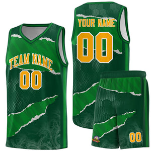 Custom Hunter Green Kelly Green-Hunter Green Tear Graffiti Pattern Sports Uniform Basketball Jersey