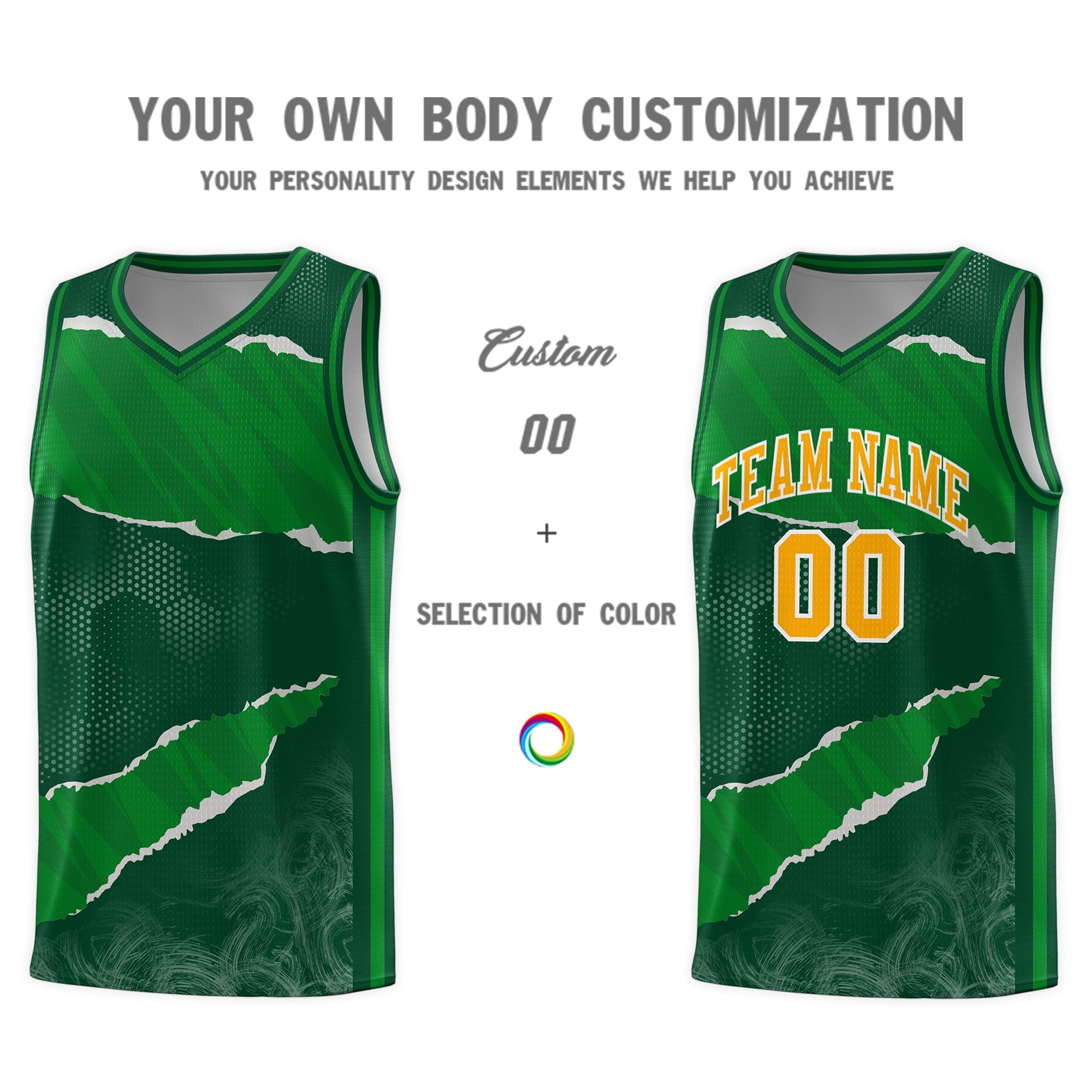 Custom Hunter Green Kelly Green-Hunter Green Tear Graffiti Pattern Sports Uniform Basketball Jersey