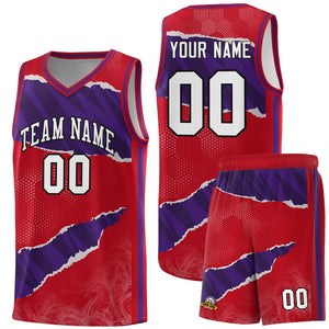 Custom Red Purple-Black Tear Graffiti Pattern Sports Uniform Basketball Jersey