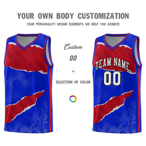 Custom Royal Red-Crimson Tear Graffiti Pattern Sports Uniform Basketball Jersey