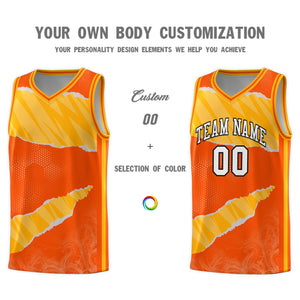 Custom Orange Yellow-White Tear Graffiti Pattern Sports Uniform Basketball Jersey