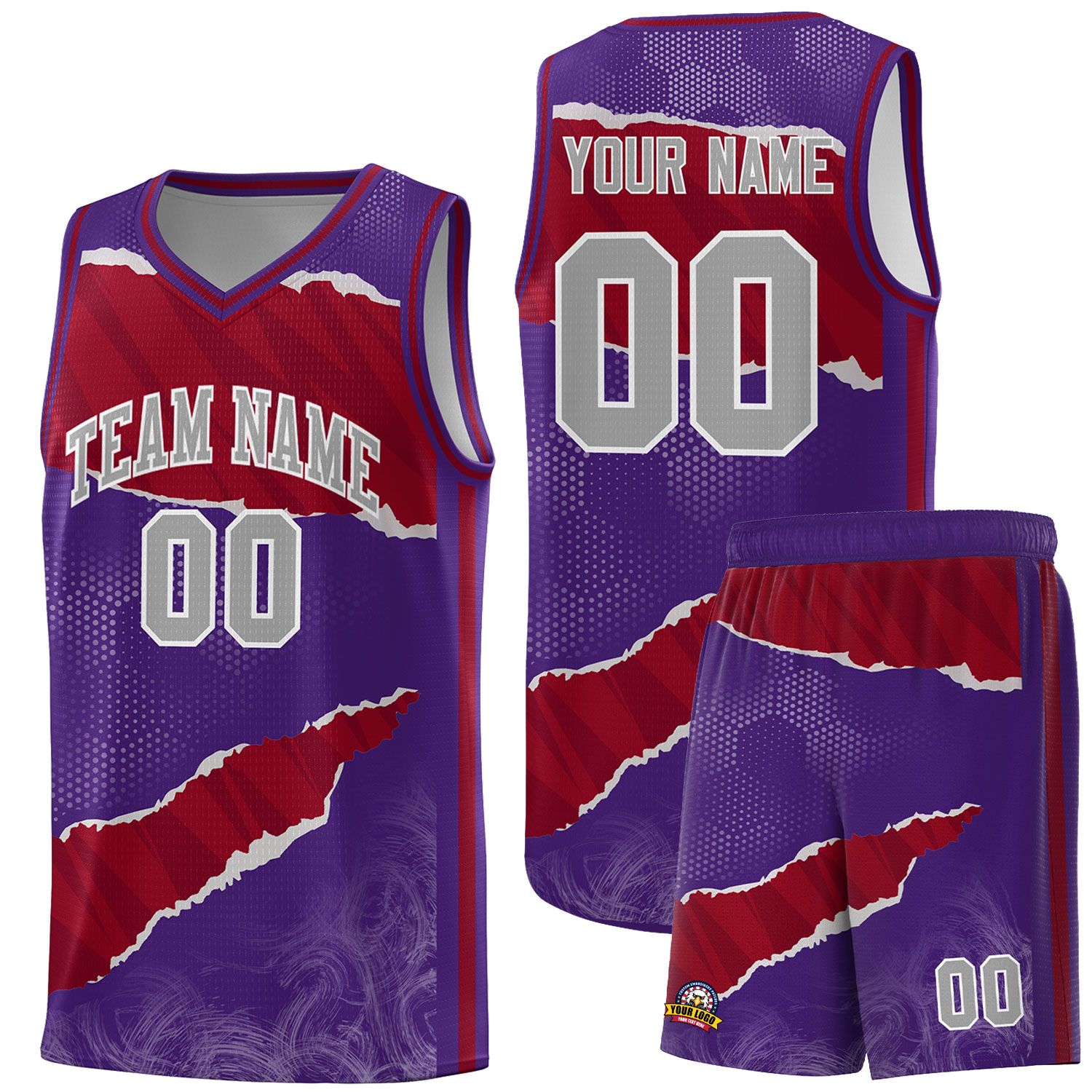 Custom Purple Crimson-Black Tear Graffiti Pattern Sports Uniform Basketball Jersey