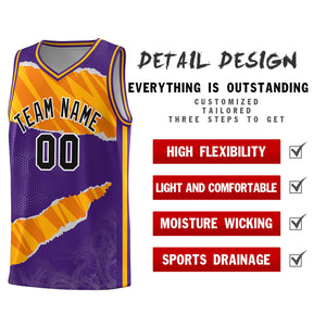 Custom Purple Yellow-Orange Tear Graffiti Pattern Sports Uniform Basketball Jersey