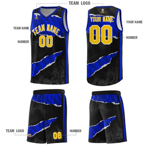 Custom Black Royal-Navy Tear Graffiti Pattern Sports Uniform Basketball Jersey