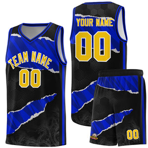 Custom Black Royal-Navy Tear Graffiti Pattern Sports Uniform Basketball Jersey