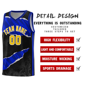 Custom Black Royal-Navy Tear Graffiti Pattern Sports Uniform Basketball Jersey