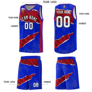 Custom Royal Red-Black Tear Graffiti Pattern Sports Uniform Basketball Jersey