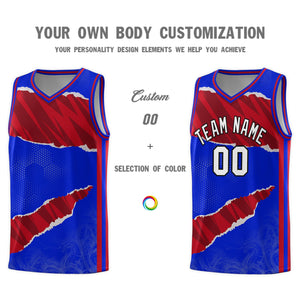 Custom Royal Red-Black Tear Graffiti Pattern Sports Uniform Basketball Jersey