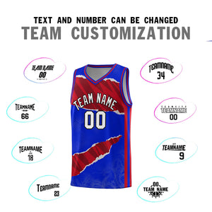 Custom Royal Red-Black Tear Graffiti Pattern Sports Uniform Basketball Jersey