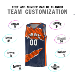 Custom Midnight Blue Orange-Black Tear Graffiti Pattern Sports Uniform Basketball Jersey