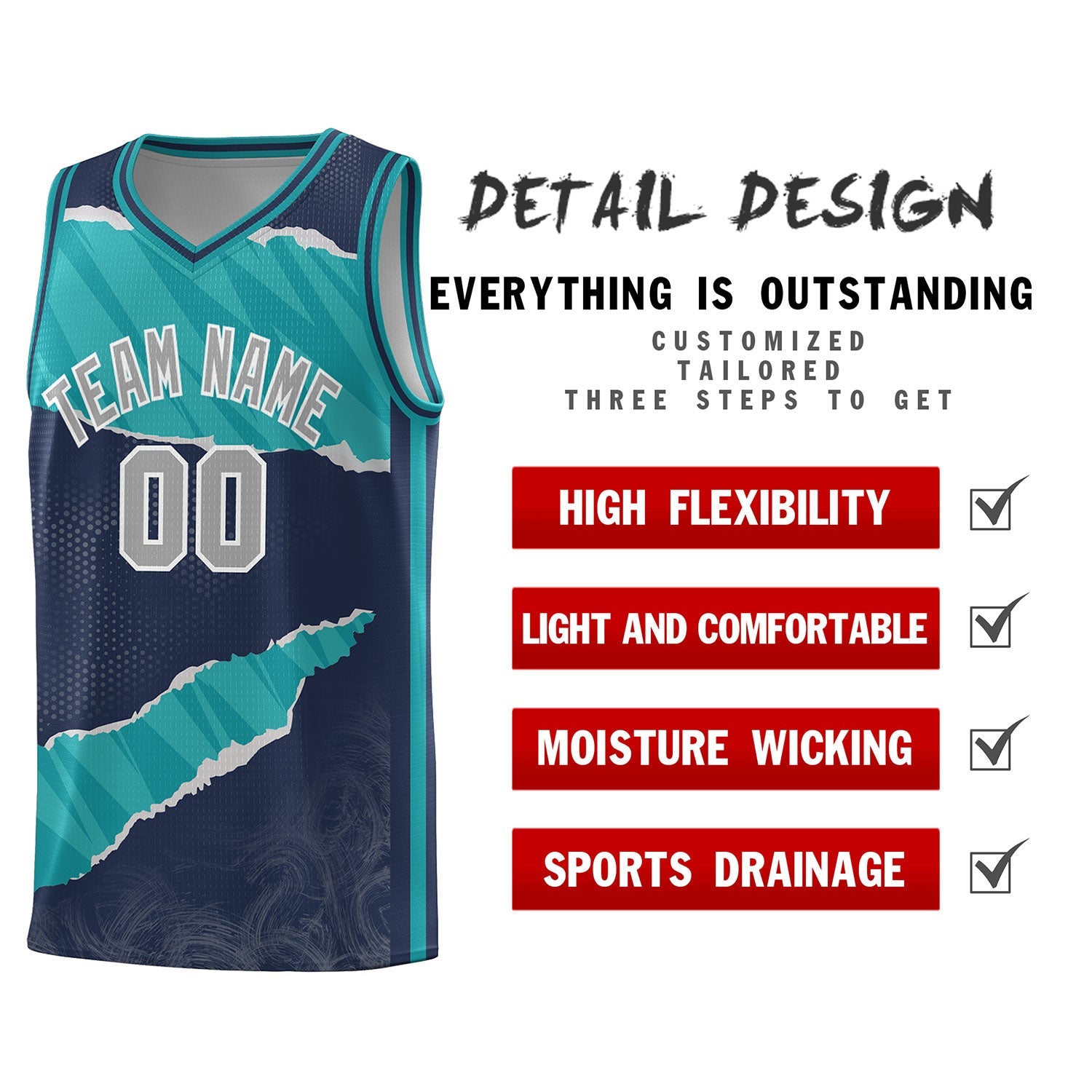 Custom Midnight Blue Aqua-Aqua Tear Graffiti Pattern Sports Uniform Basketball Jersey