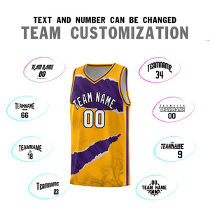 Custom Yellow Purple-Black Tear Graffiti Pattern Sports Uniform Basketball Jersey