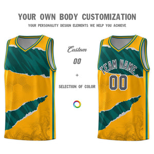 Custom Yellow Aqua-Black Tear Graffiti Pattern Sports Uniform Basketball Jersey