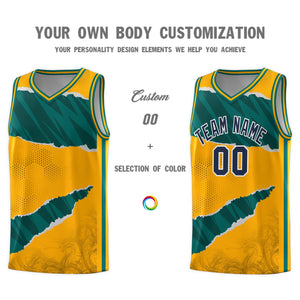 Custom Yellow Aqua-Black Tear Graffiti Pattern Sports Uniform Basketball Jersey