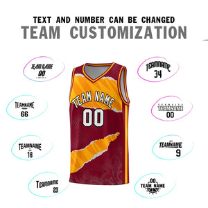 Custom Crimson Yellow-Orange Tear Graffiti Pattern Sports Uniform Basketball Jersey