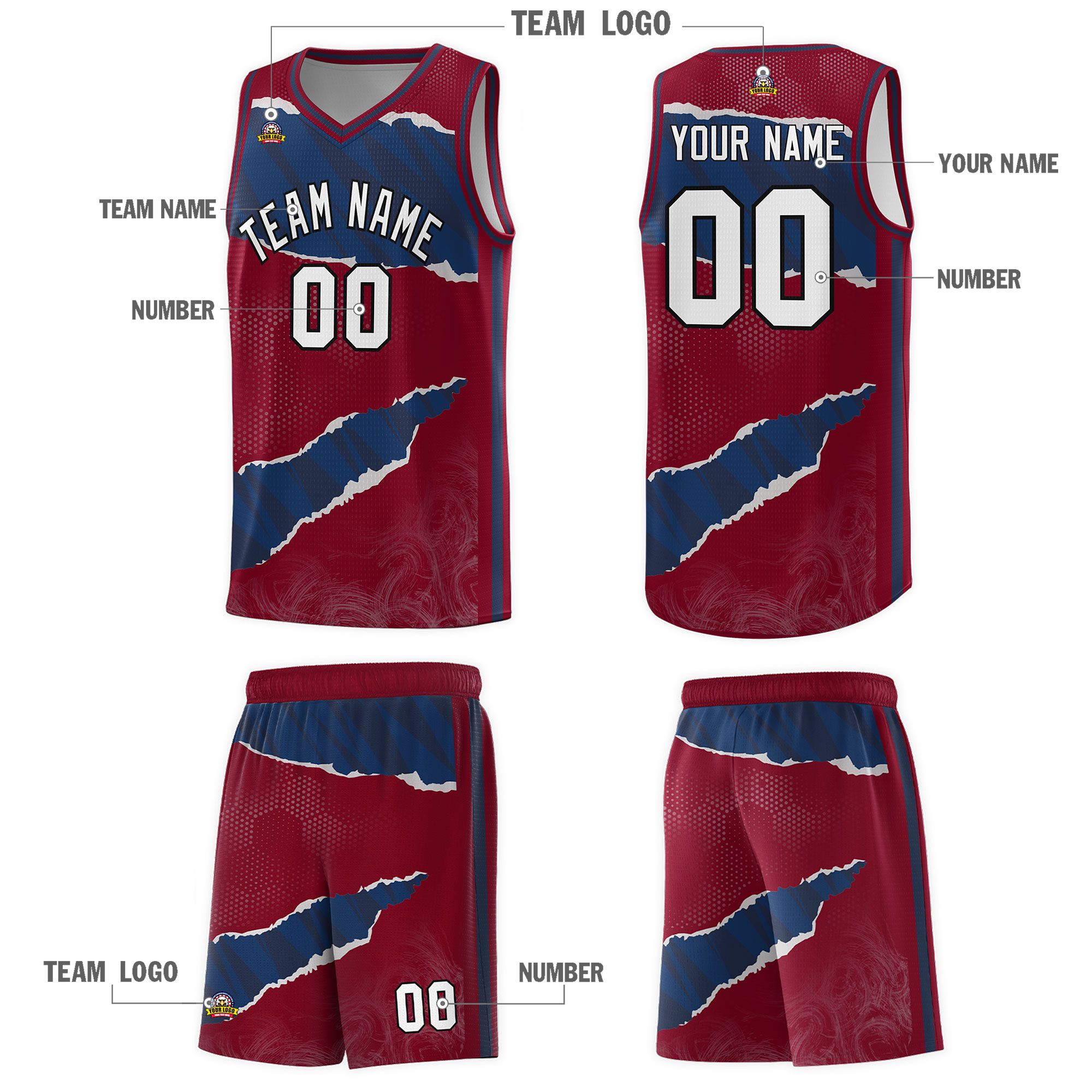 Custom Crimson Navy-Crimson Tear Graffiti Pattern Sports Uniform Basketball Jersey