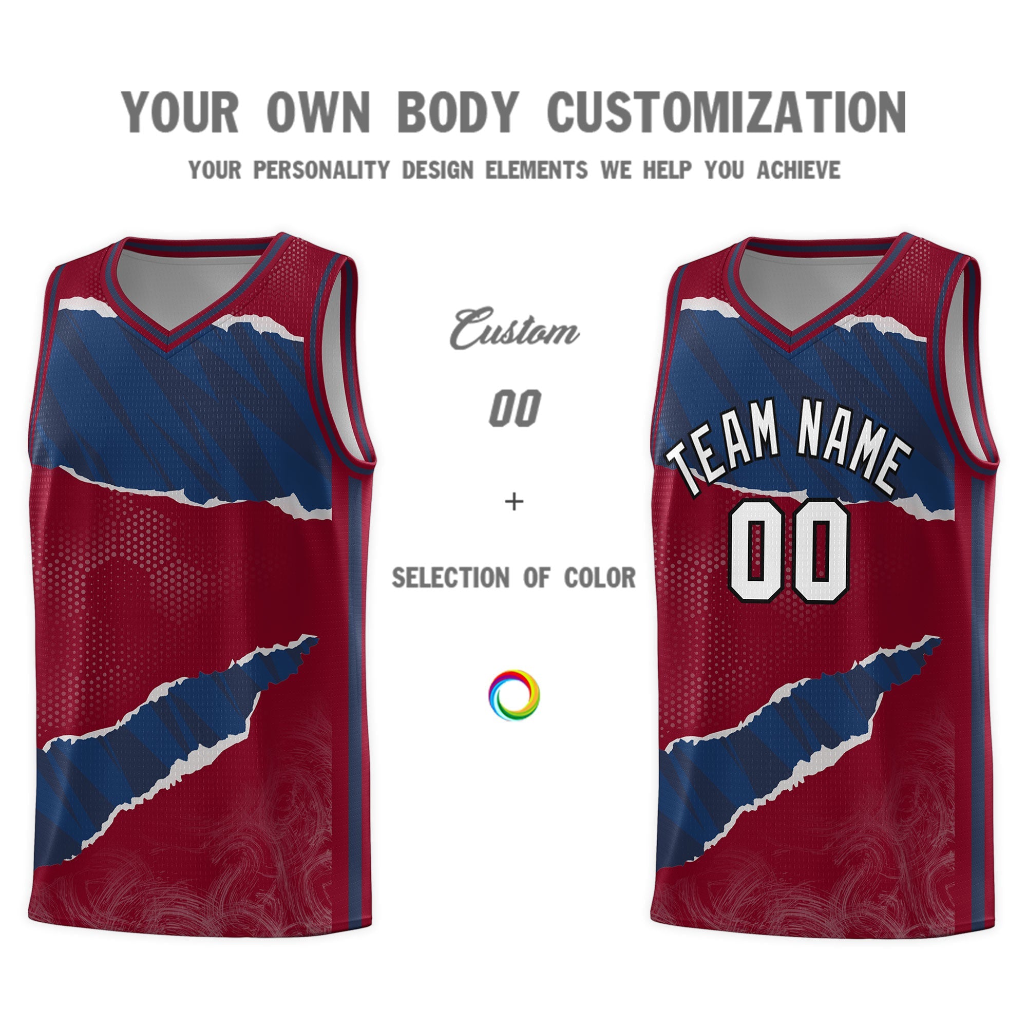 Custom Crimson Navy-Crimson Tear Graffiti Pattern Sports Uniform Basketball Jersey