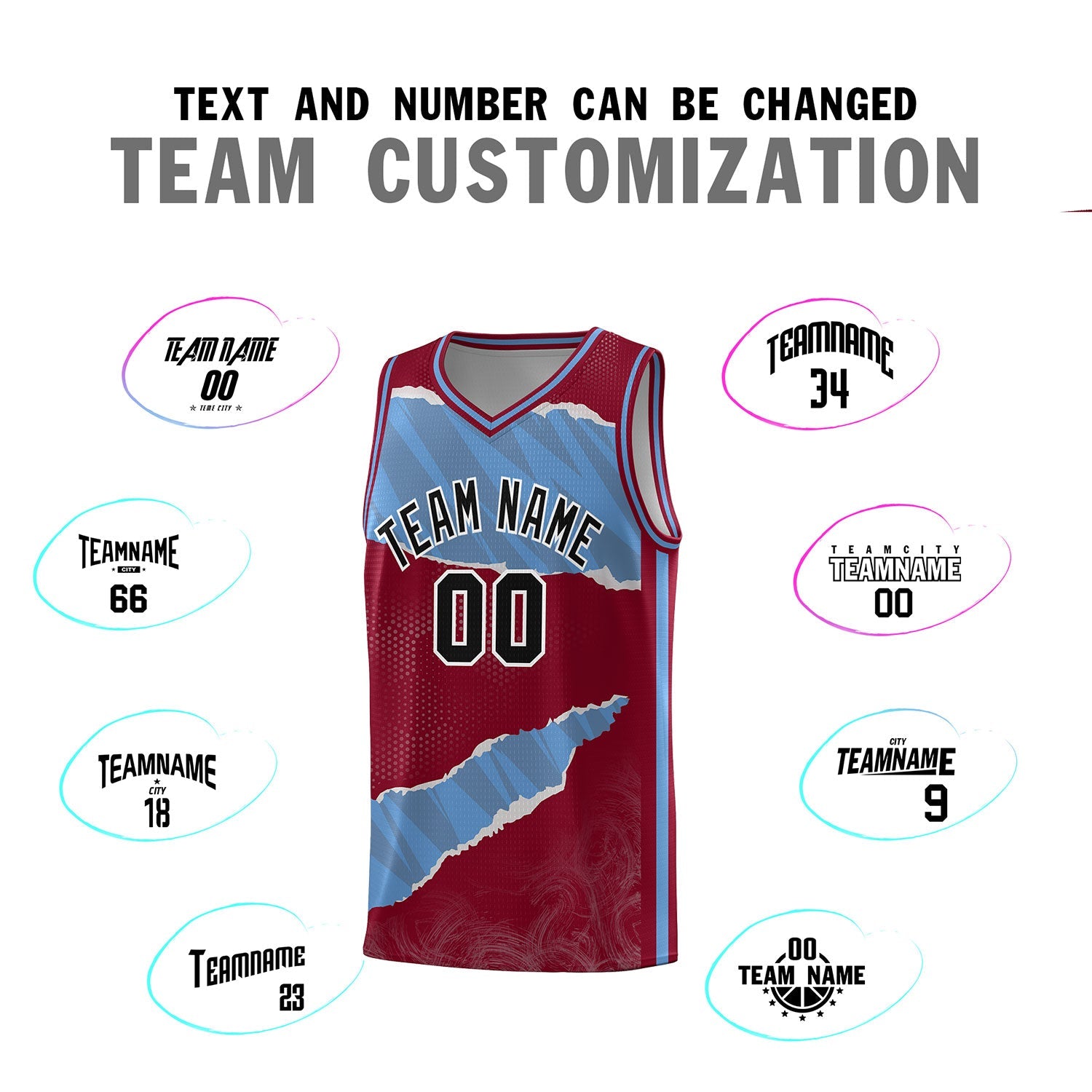 Custom Crimson Light Blue-Crimson Tear Graffiti Pattern Sports Uniform Basketball Jersey