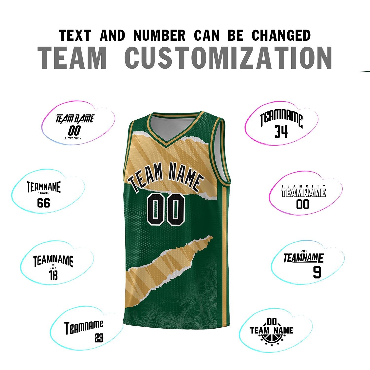 Custom Hunter Green Old Gold-Old Gold Tear Graffiti Pattern Sports Uniform Basketball Jersey