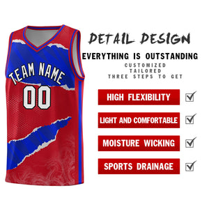 Custom Red Royal-Black Tear Graffiti Pattern Sports Uniform Basketball Jersey