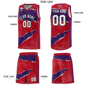 Custom Red Purple-Black Tear Graffiti Pattern Sports Uniform Basketball Jersey