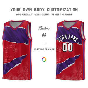 Custom Red Purple-Black Tear Graffiti Pattern Sports Uniform Basketball Jersey