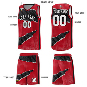 Custom Red Black-White Tear Graffiti Pattern Sports Uniform Basketball Jersey