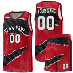 Custom Red Black-White Tear Graffiti Pattern Sports Uniform Basketball Jersey