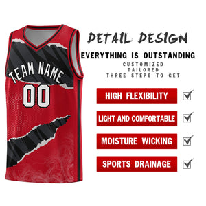 Custom Red Black-White Tear Graffiti Pattern Sports Uniform Basketball Jersey