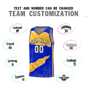 Custom Royal Gold-White Tear Graffiti Pattern Sports Uniform Basketball Jersey