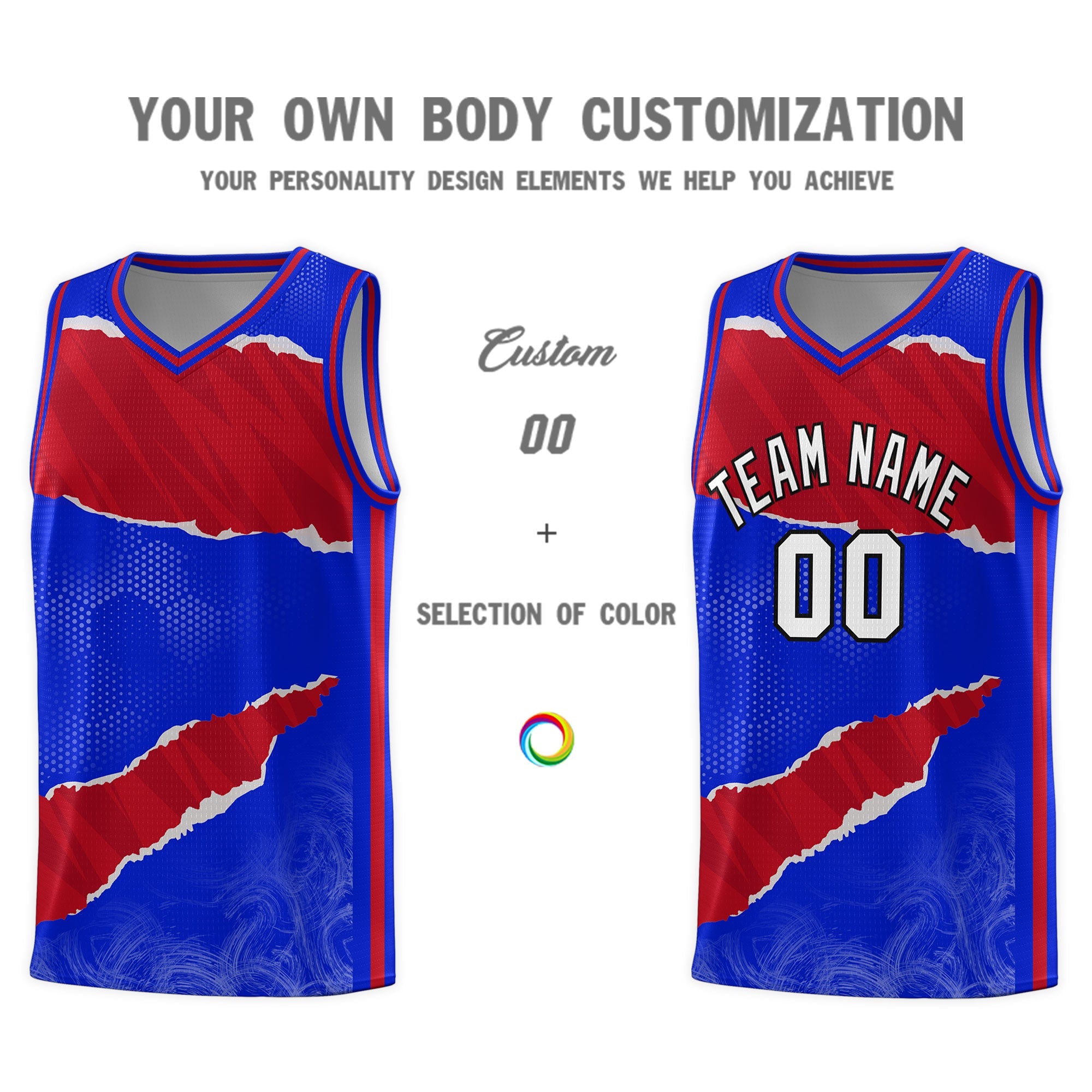 Custom Royal Red-Crimson Tear Graffiti Pattern Sports Uniform Basketball Jersey