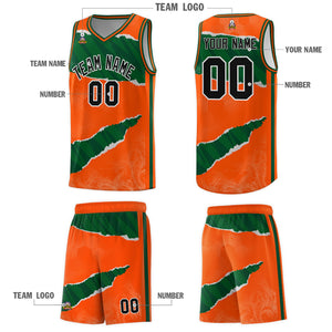 Custom Orange Green-Black Tear Graffiti Pattern Sports Uniform Basketball Jersey