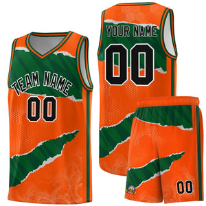 Custom Orange Green-Black Tear Graffiti Pattern Sports Uniform Basketball Jersey