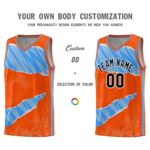 Custom Orange Light Blue-White Tear Graffiti Pattern Sports Uniform Basketball Jersey